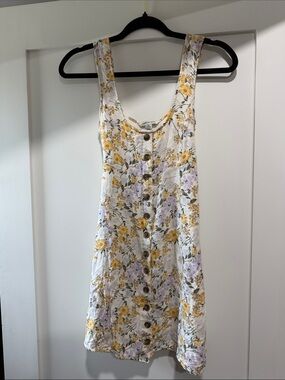 American Eagle Outfitters White Mini Dress with Yellow & Lavender Floral Print
